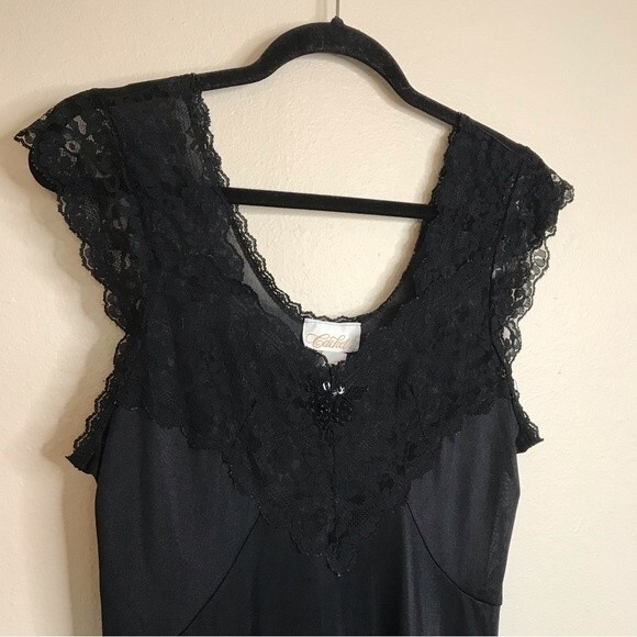 Vintage Cachet Lace Beaded Nightgown Slip Sexy Dress Black Women's Size Large - Picture 5 of 16